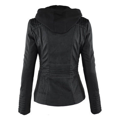 Veste en cuir à capuche pour femmes
