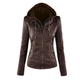 Veste en cuir à capuche pour femmes