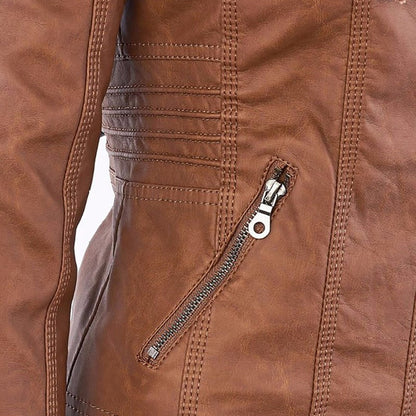 Veste en cuir à capuche pour femmes