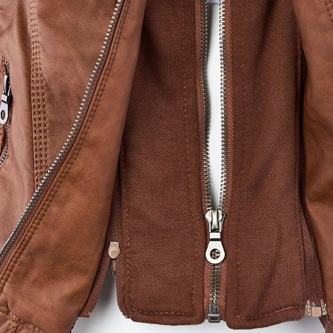 Veste en cuir à capuche pour femmes