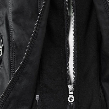 Veste en cuir à capuche pour femmes