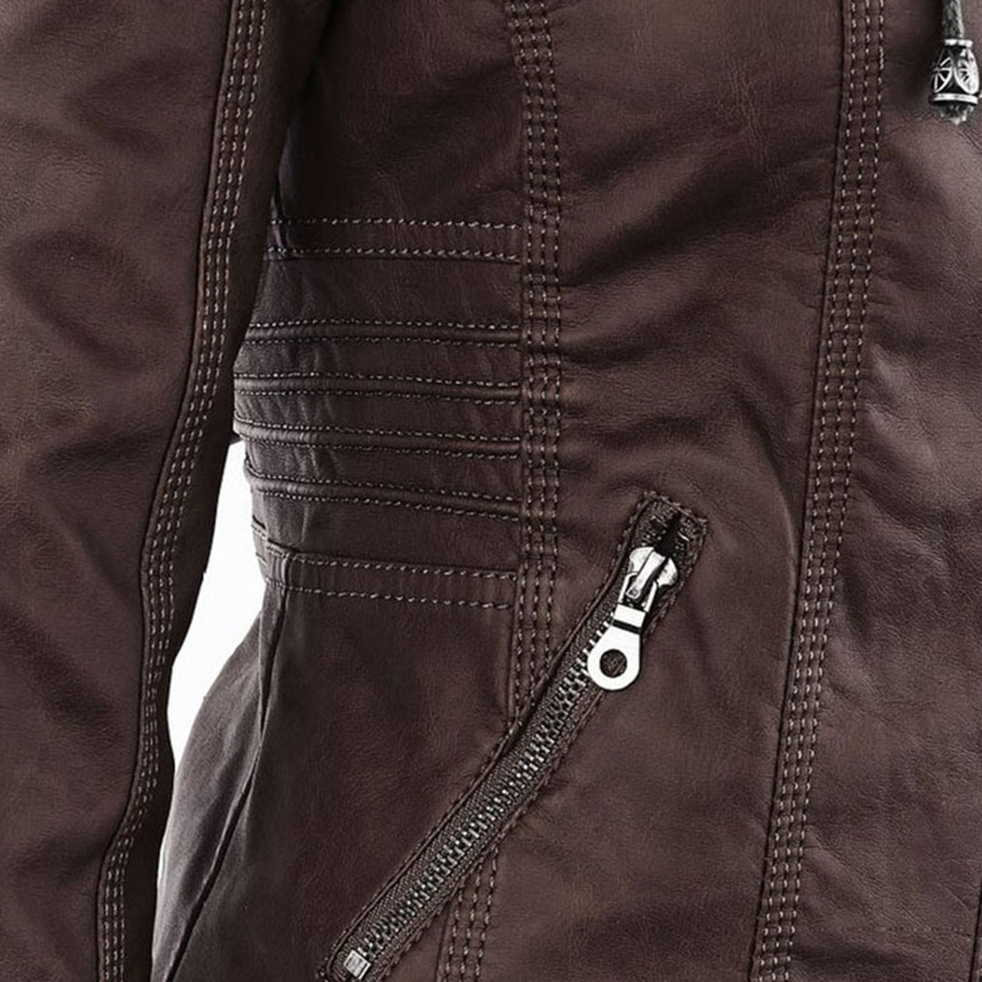 Veste en cuir à capuche pour femmes