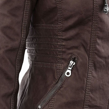 Veste en cuir à capuche pour femmes