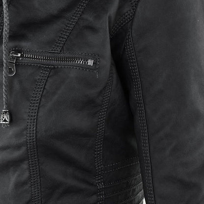 Veste en cuir à capuche pour femmes