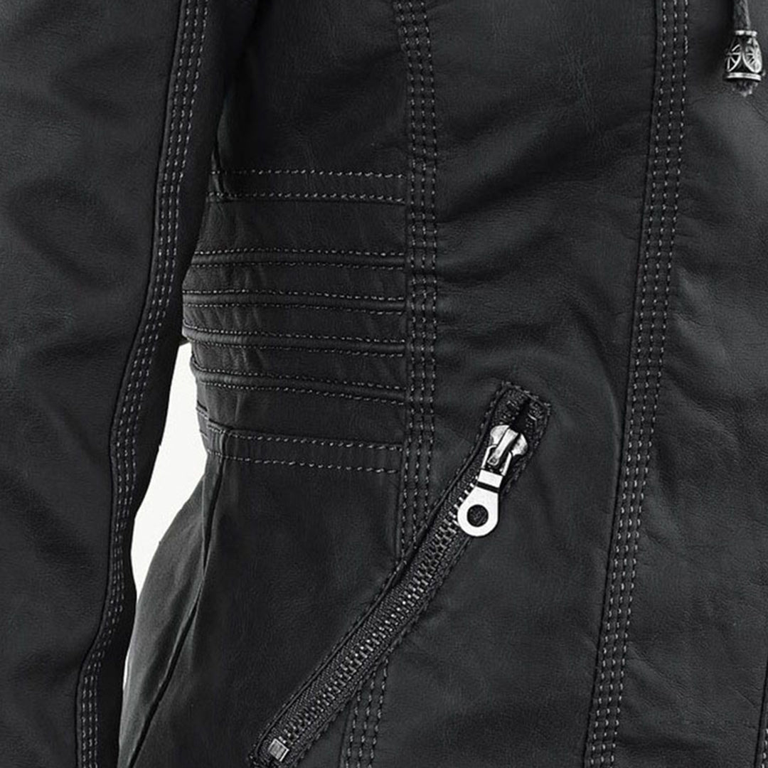 Veste en cuir à capuche pour femmes