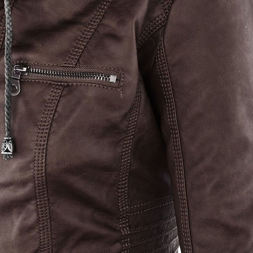 Veste en cuir à capuche pour femmes
