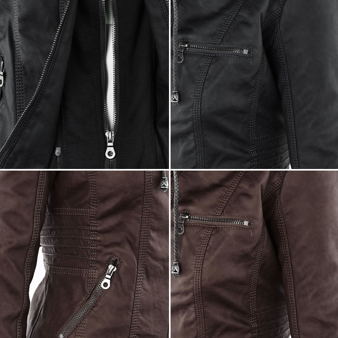 Veste en cuir à capuche pour femmes