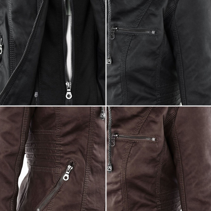 Veste en cuir à capuche pour femmes
