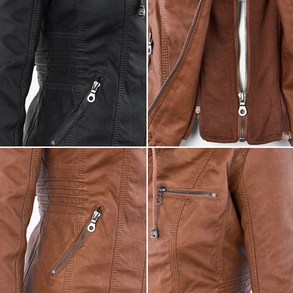 Veste en cuir à capuche pour femmes