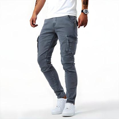 Men's Stretch Denim Cargo Pants Elastic Waist