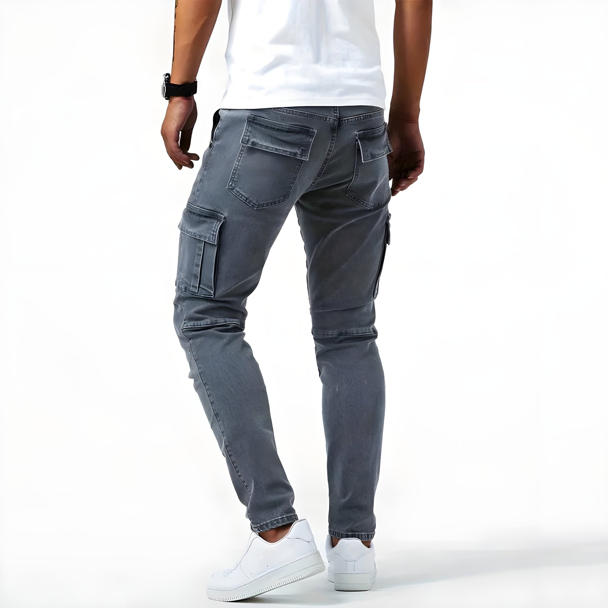 Men's Stretch Denim Cargo Pants Elastic Waist - Image 6