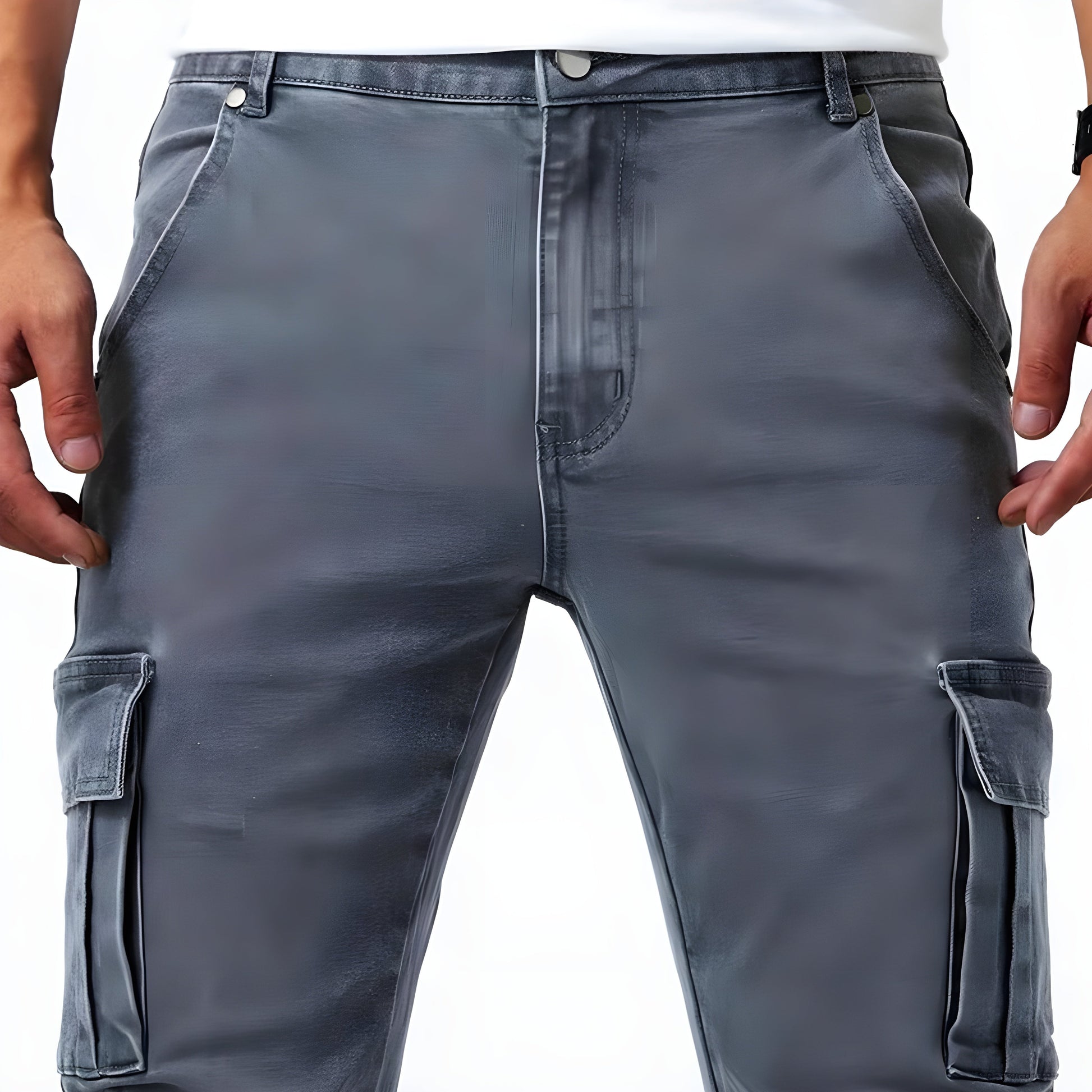Men's Stretch Denim Cargo Pants Elastic Waist - Image 4