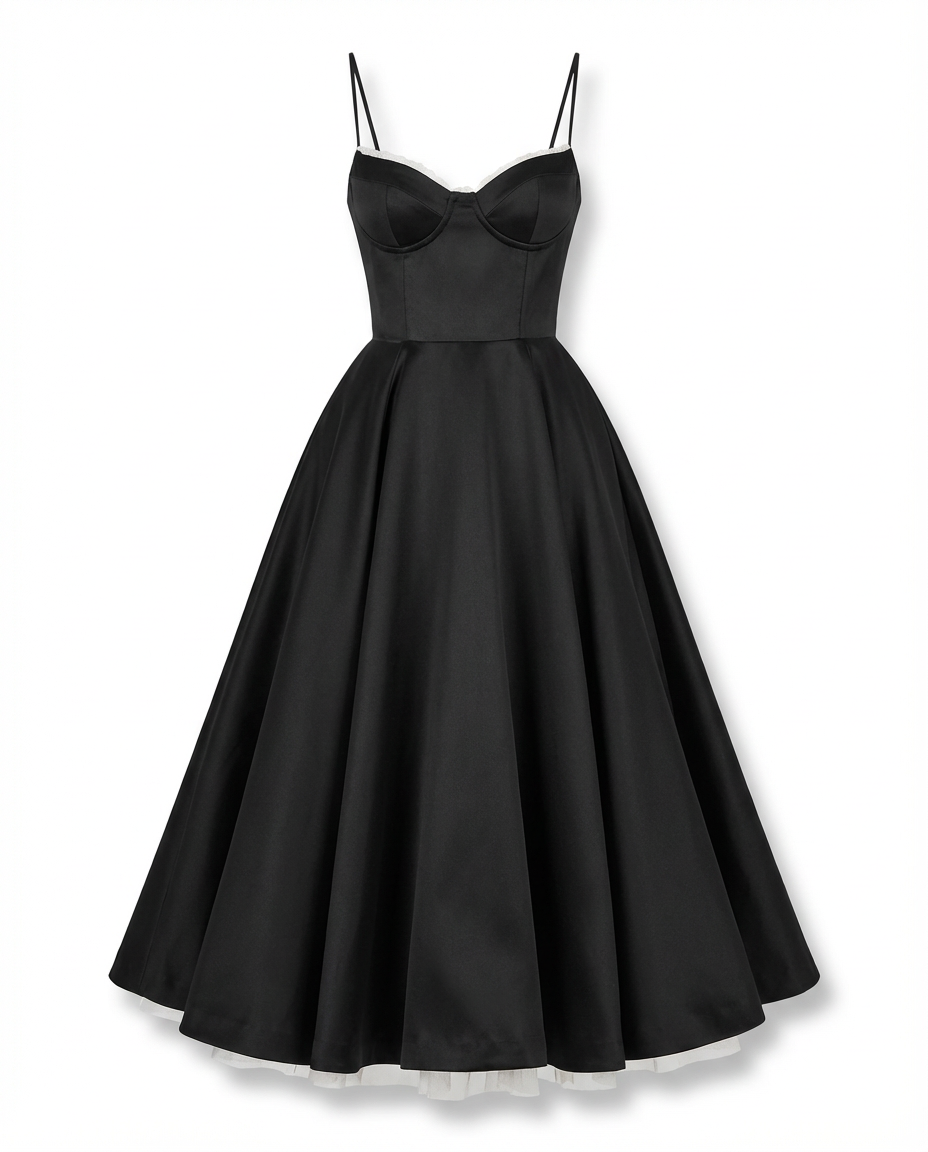 Women Fit and Flare Spaghetti Strap V-Neck Midi Dress