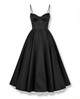 Women Fit and Flare Spaghetti Strap V-Neck Midi Dress