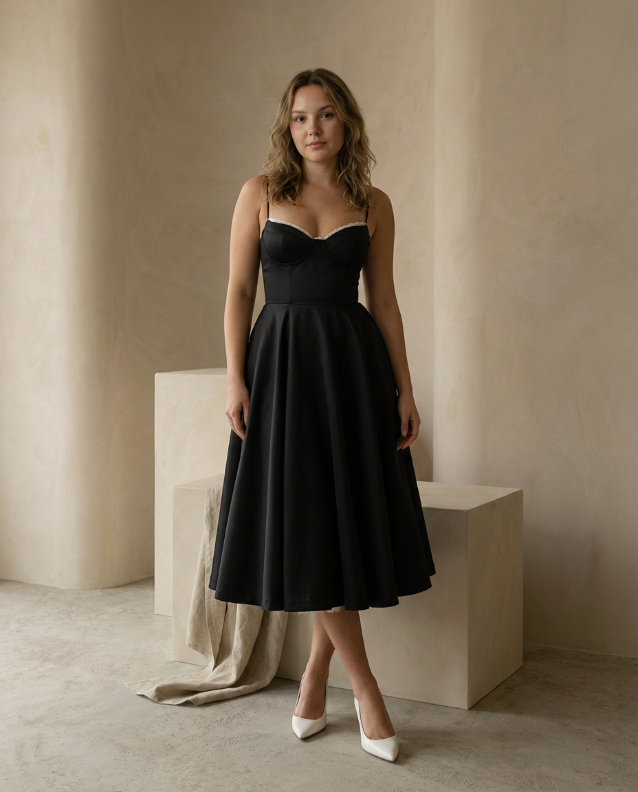Women Fit and Flare Spaghetti Strap V-Neck Midi Dress - Image 4