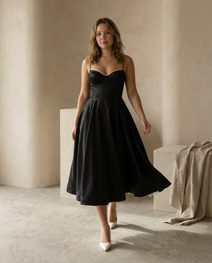 Women Fit and Flare Spaghetti Strap V-Neck Midi Dress - Image 5