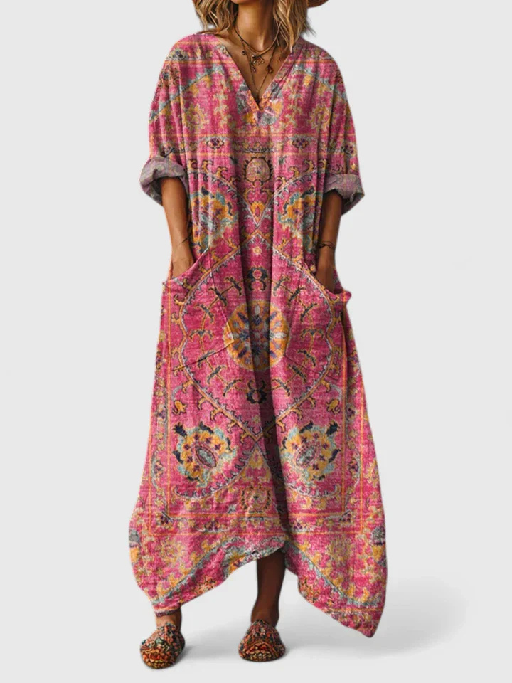 Women's Cotton Boho Maxi Dress with Pockets - Image 4