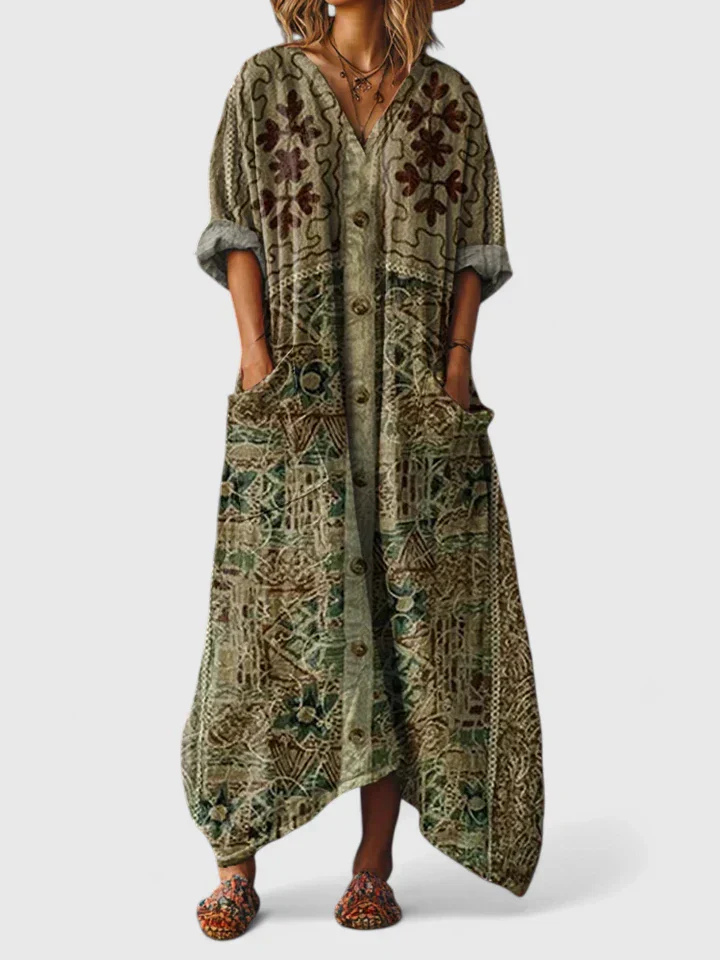 Women's Cotton Boho Maxi Dress with Pockets - Image 5