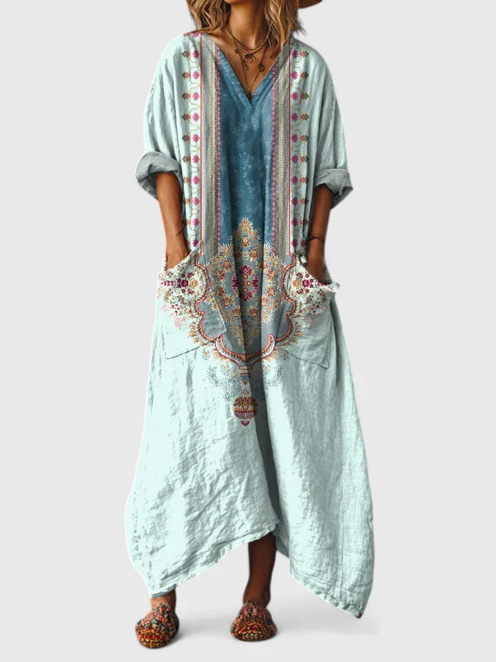 Women's Cotton Boho Maxi Dress with Pockets - Image 6