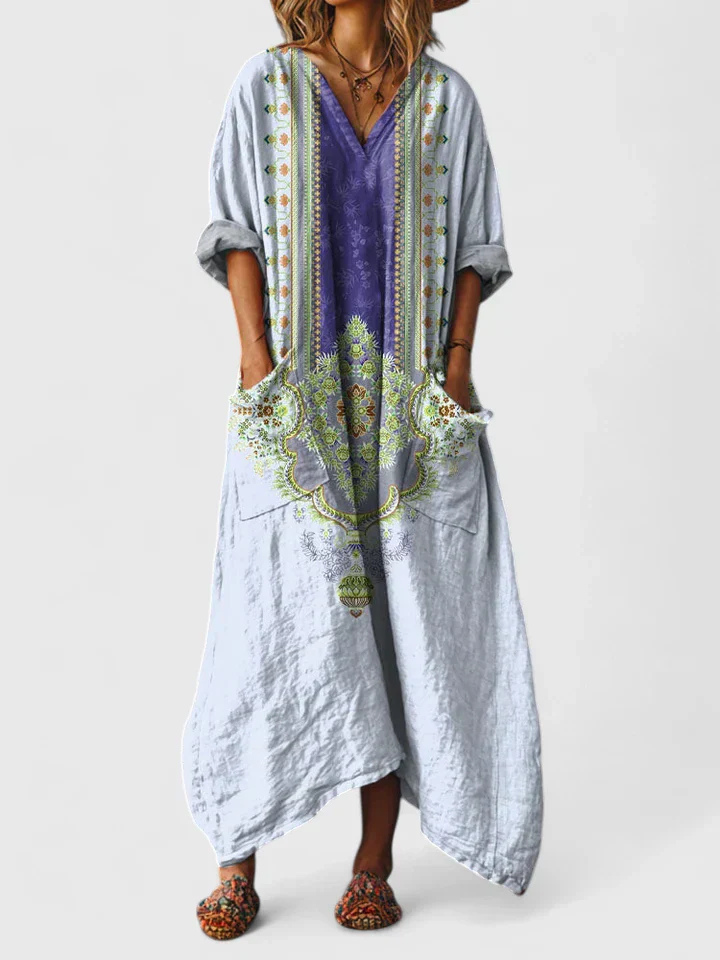 Women's Cotton Boho Maxi Dress with Pockets - Image 7
