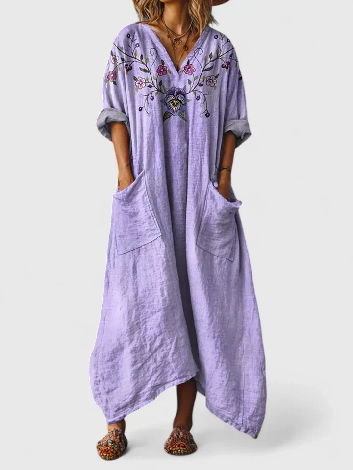 Women's Cotton Boho Maxi Dress with Pockets - Image 8