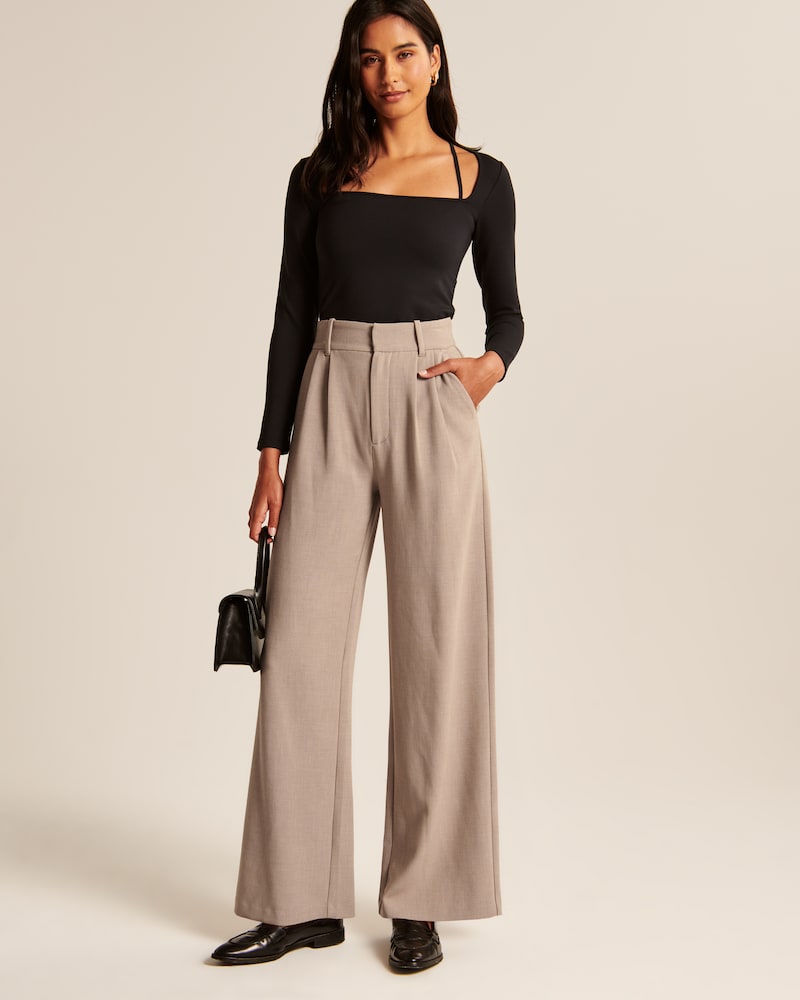 Caelira - Pantaloni beige a gamba larga