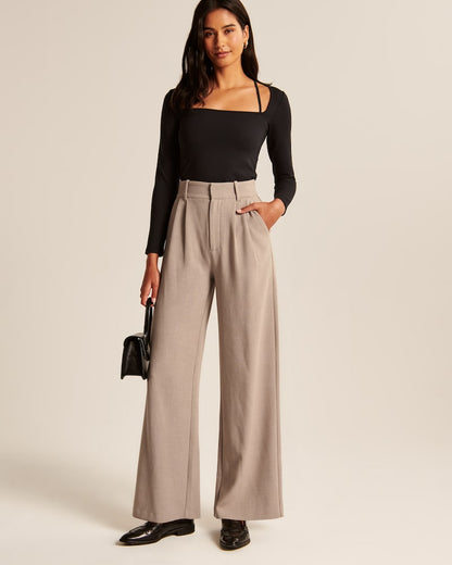 Caelira - Pantaloni beige a gamba larga