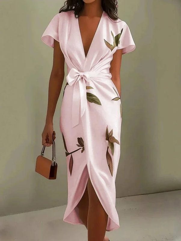 Mirea – V-Neck Urban Leaf Midi Dress - Image 4