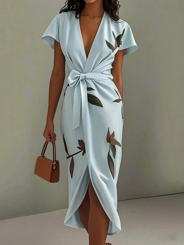 Mirea – V-Neck Urban Leaf Midi Dress - Image 3