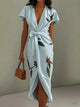 Mirea – V-Neck Urban Leaf Midi Dress - Image 3