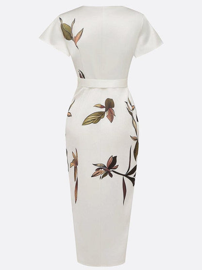 Mirea – V-Neck Urban Leaf Midi Dress - Image 7