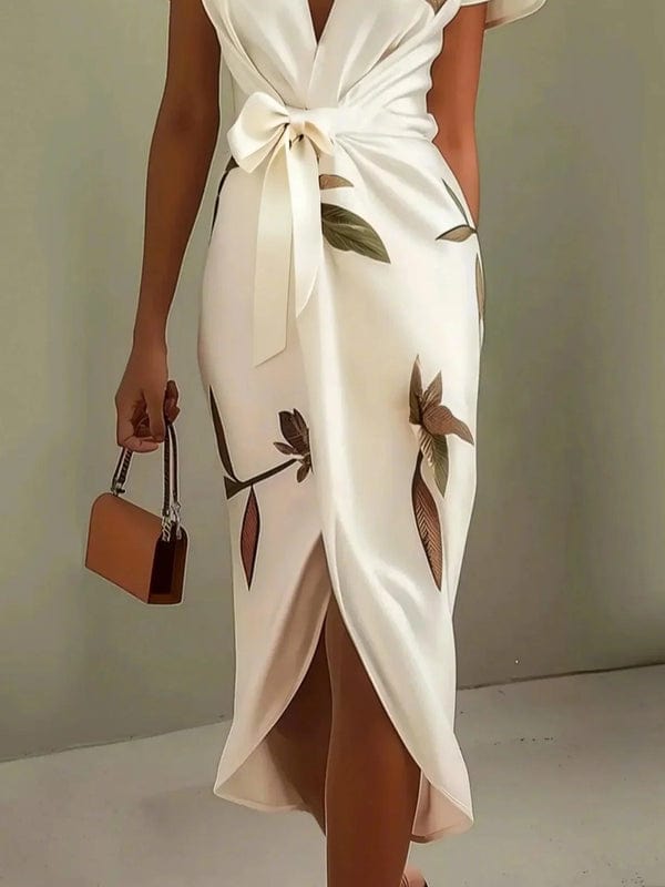 Mirea – V-Neck Urban Leaf Midi Dress - Image 2