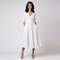 Cyanne - Robe midi blanche col en V profond manches 3/4