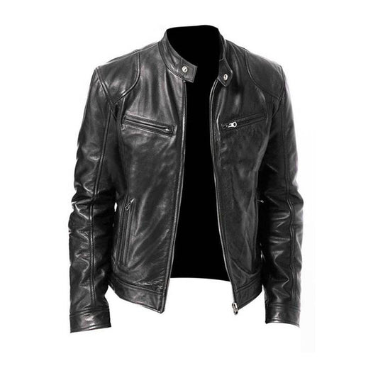 Ravion – Men’s Zip Front Biker Jacket with Stand Collar