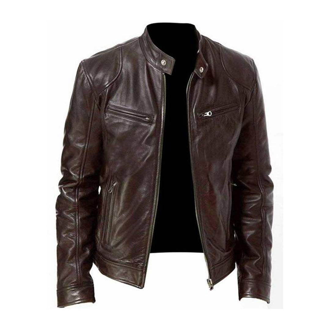 Ravion – Men’s Zip Front Biker Jacket with Stand Collar