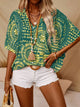 Minelisse – Printed V Neck Blouse Batwing Sleeves