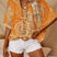 Minelisse – Printed V Neck Blouse Batwing Sleeves