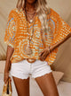 Minelisse – Printed V Neck Blouse Batwing Sleeves