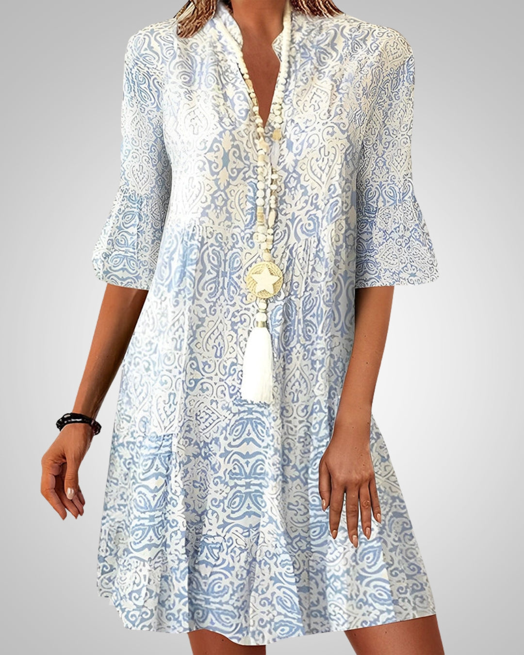 Women Boho Flowy Mini Dress Casual V-Neck Patterned Summer