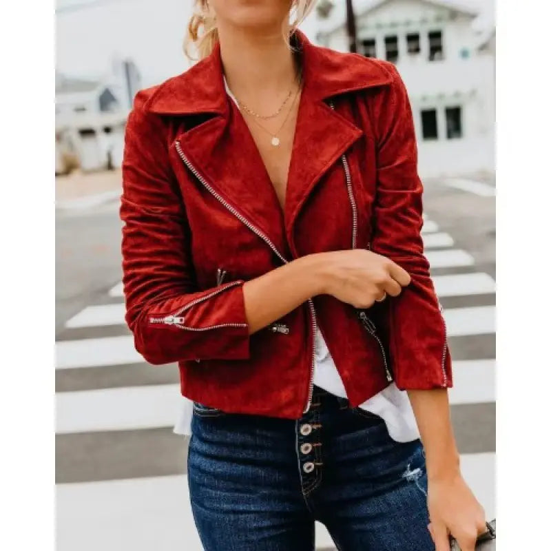 Matte Surface Zip-Up Jacket for Women Azzoria
