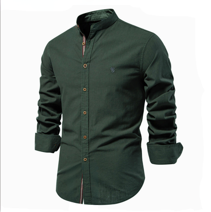 Men Band Collar Button Up Shirt