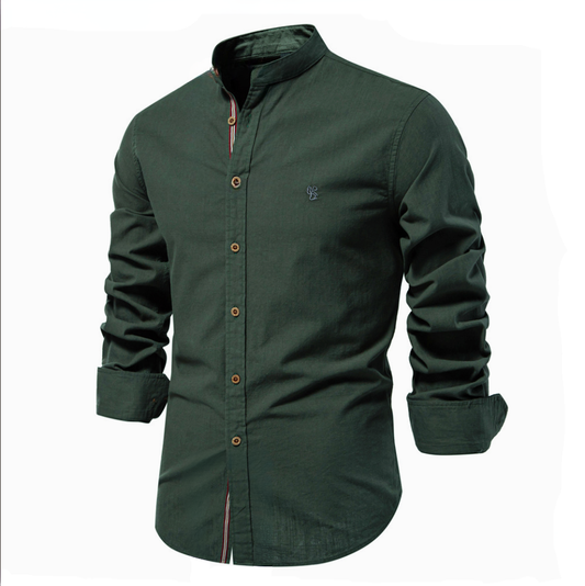 Men Band Collar Button Up Shirt