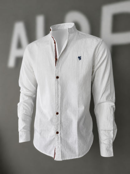 Men Band Collar Button Up Shirt