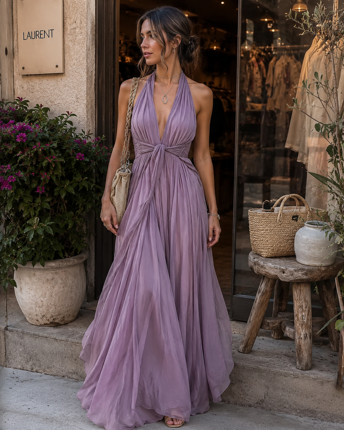 Women Flowy Halter Deep V-Neck Maxi Dress Summer - Image 7