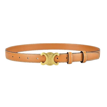 Women Slim Faux Leather Belt Gold Buckle Black - Image 9