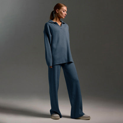 Eloise – Soft Comfortable Womens Lounge Set With Collar Wide Trousers