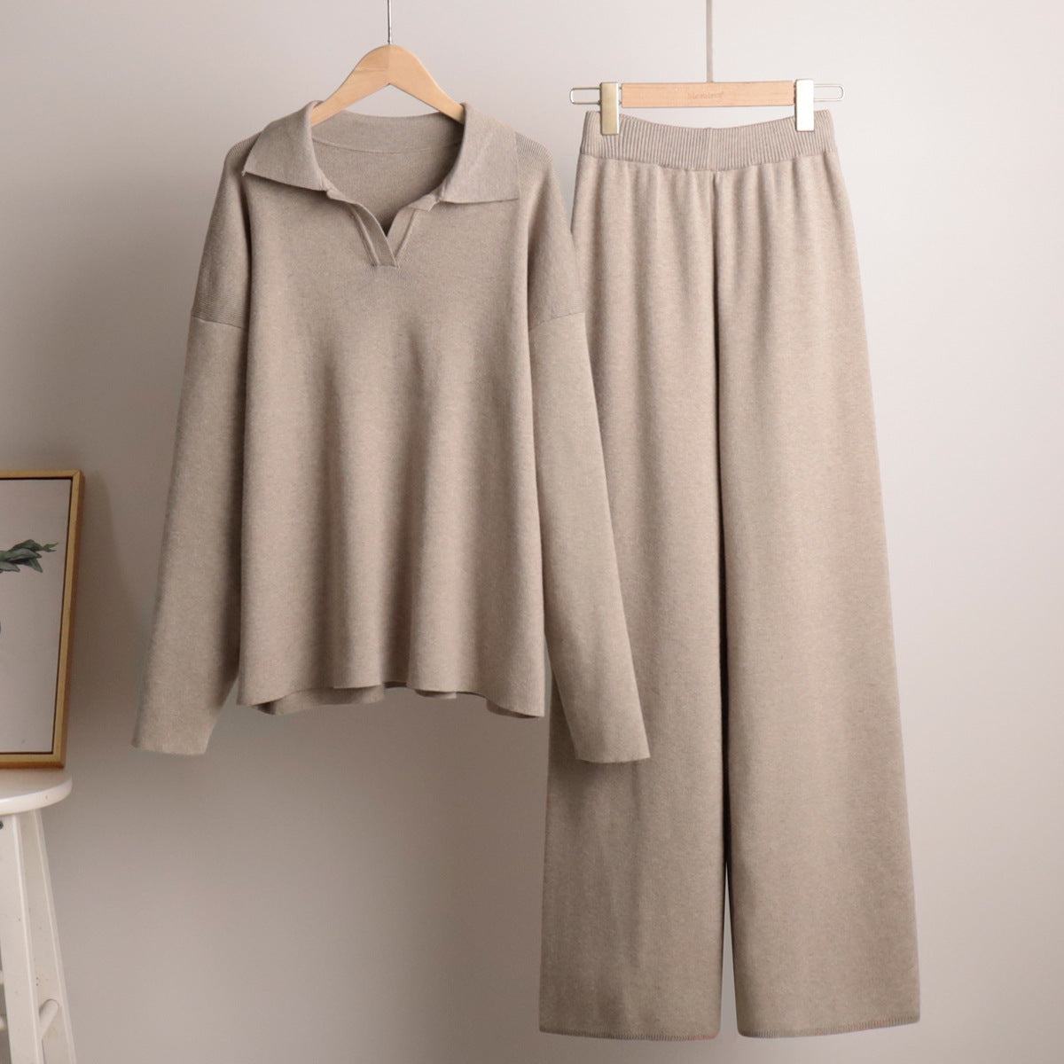 Eloise – Soft Comfortable Womens Lounge Set With Collar Wide Trousers