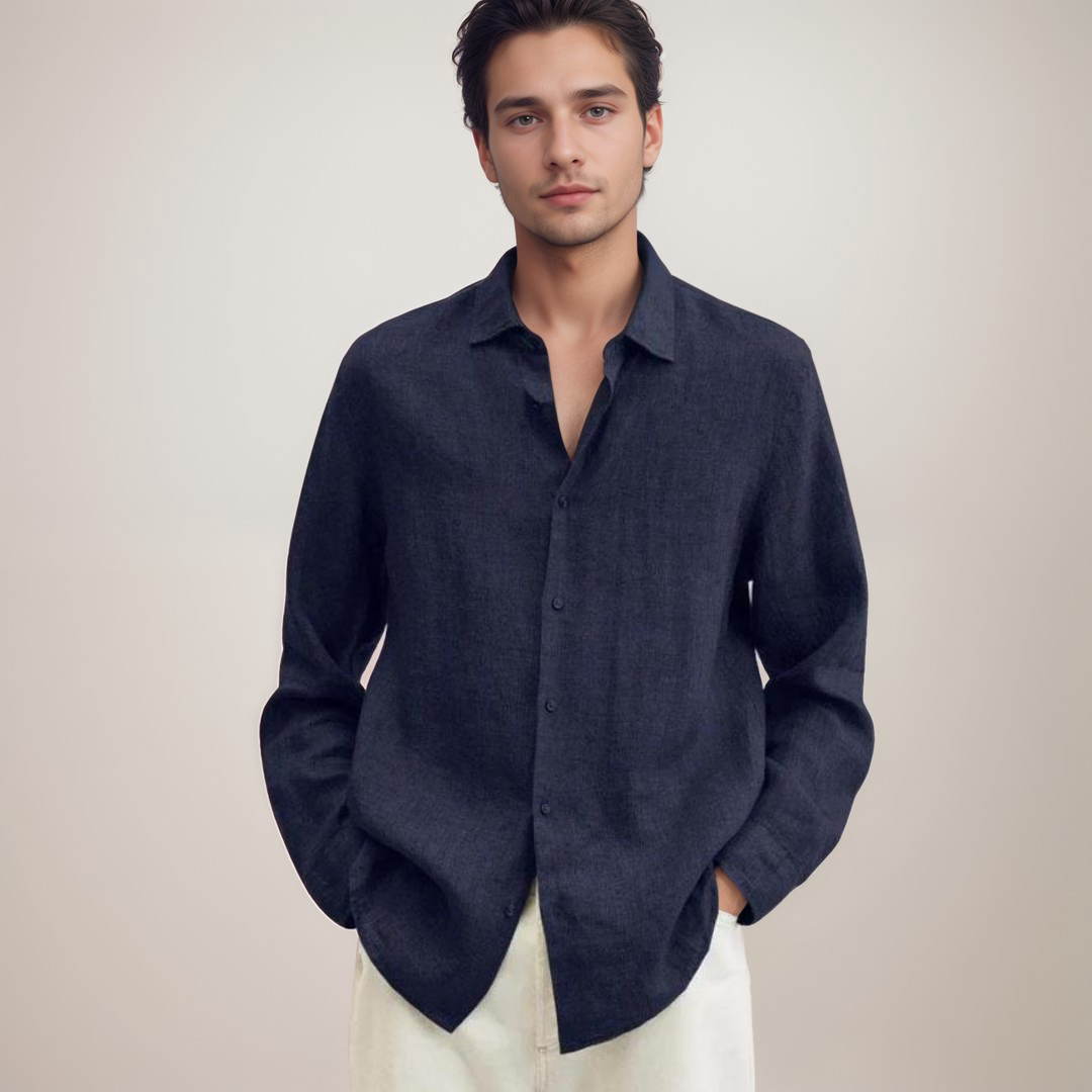 Men's Linen Button Down Shirt Classic Fit Lightweight - Image 2