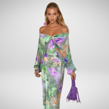 Nancy - Elegant Maxi Dress With Detachable Scarf