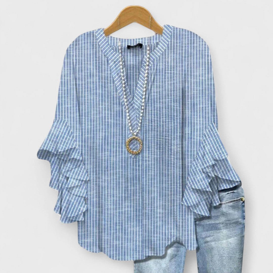 Women's V-Neck Ruffle Sleeve Blouse - Image 3